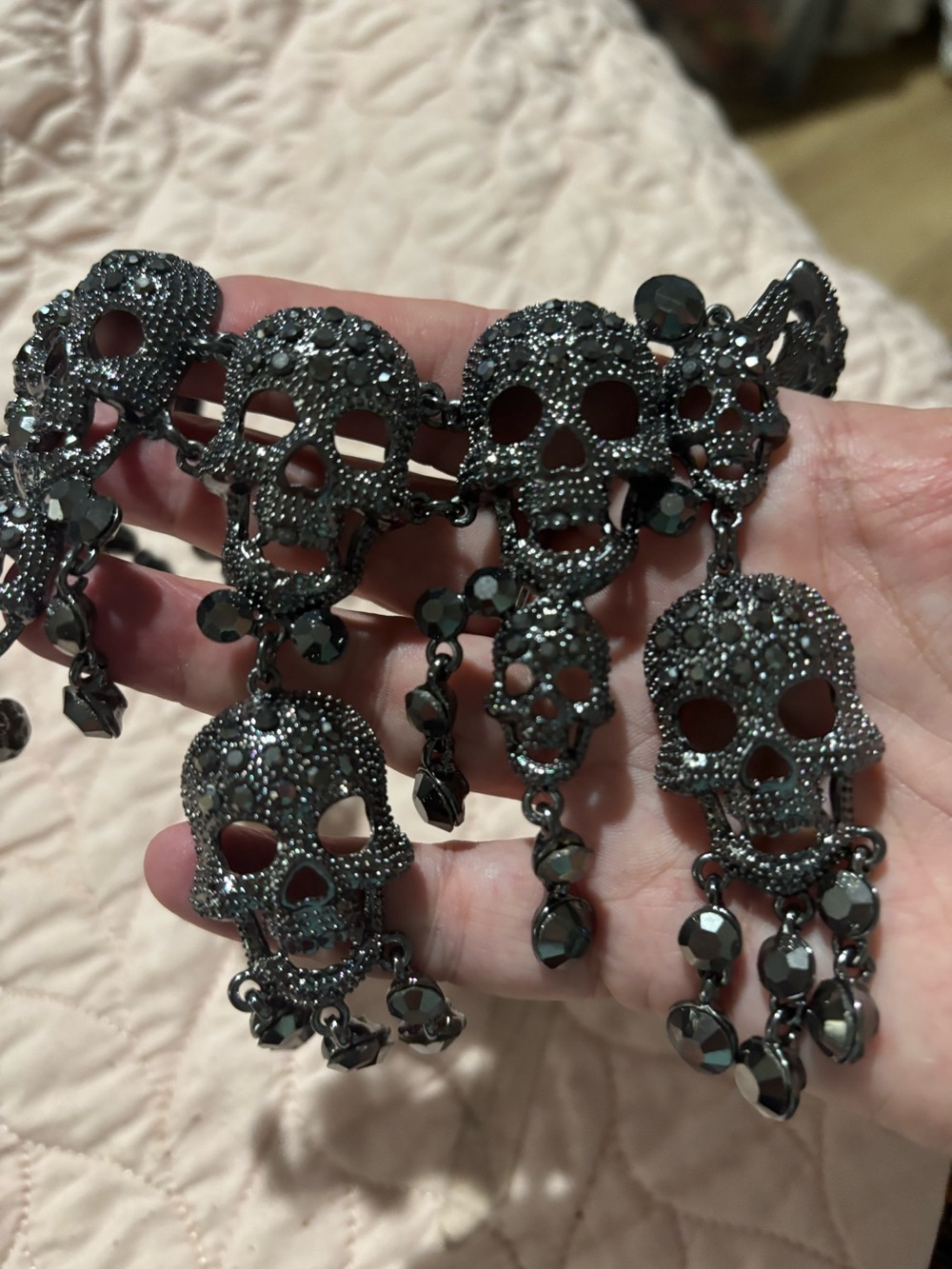 Gunmetal Skull Statement Necklace - Women’s Jewelry